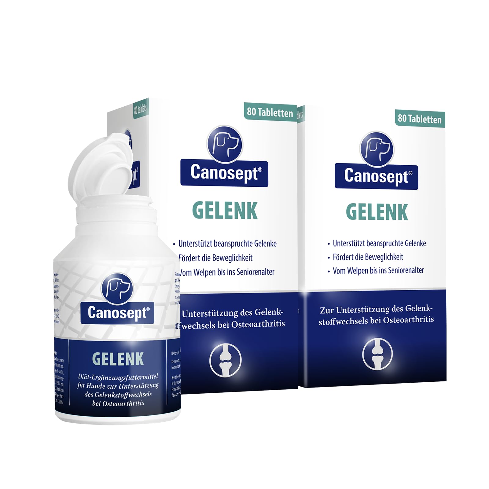 Canosept 2 x Gelenktabletten Hund - Einzigartige Rezeptur: Mit Grünlippmuschel, Glucosamin, Kollagen - Hervorragende Akzeptanz - 160 Tabletten