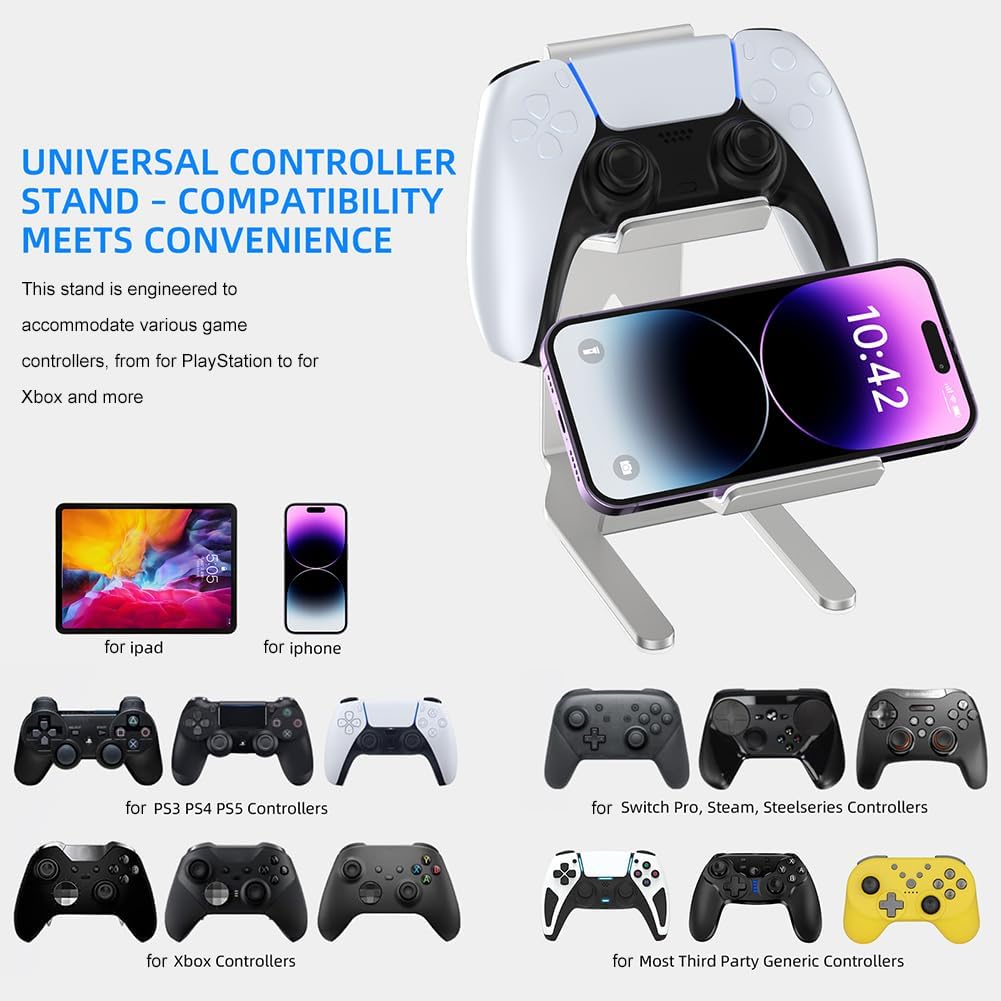 ASIEIT 2 Pcs Controller Holder, 2 Tier Universal Aluminum Display Stand for Desk Game Enthusiasts Gift Stand Compatible with Xbox Series XS, Elite 2, PS5, PS4, Switch Pro and Almost All Controller - Image 2