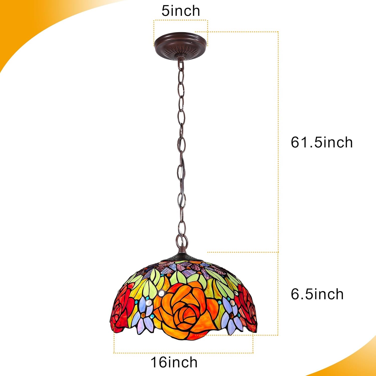 Capulina Tiffany Lamp Stained Glass Pendant Light 2-Light 16 Inches Wide Yellow Red Rose Tiffany Style Hanging Lamp for Dining Room Kitchen Island Home Farmhouse