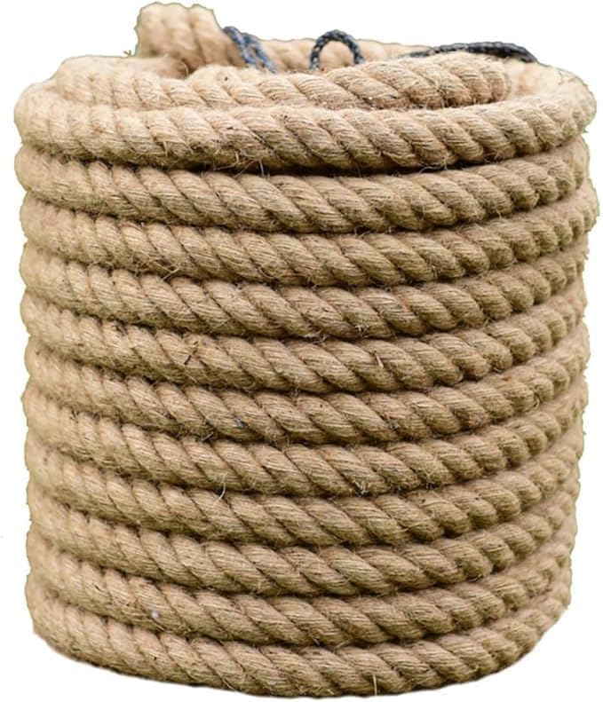Tyasdery Jute Rope Heavy Duty and Thick Rope Twine for Crafting Natural Gunny Jute Twine Hemp Rope for Garden Rescue Decorative 10m (18mm diameter)