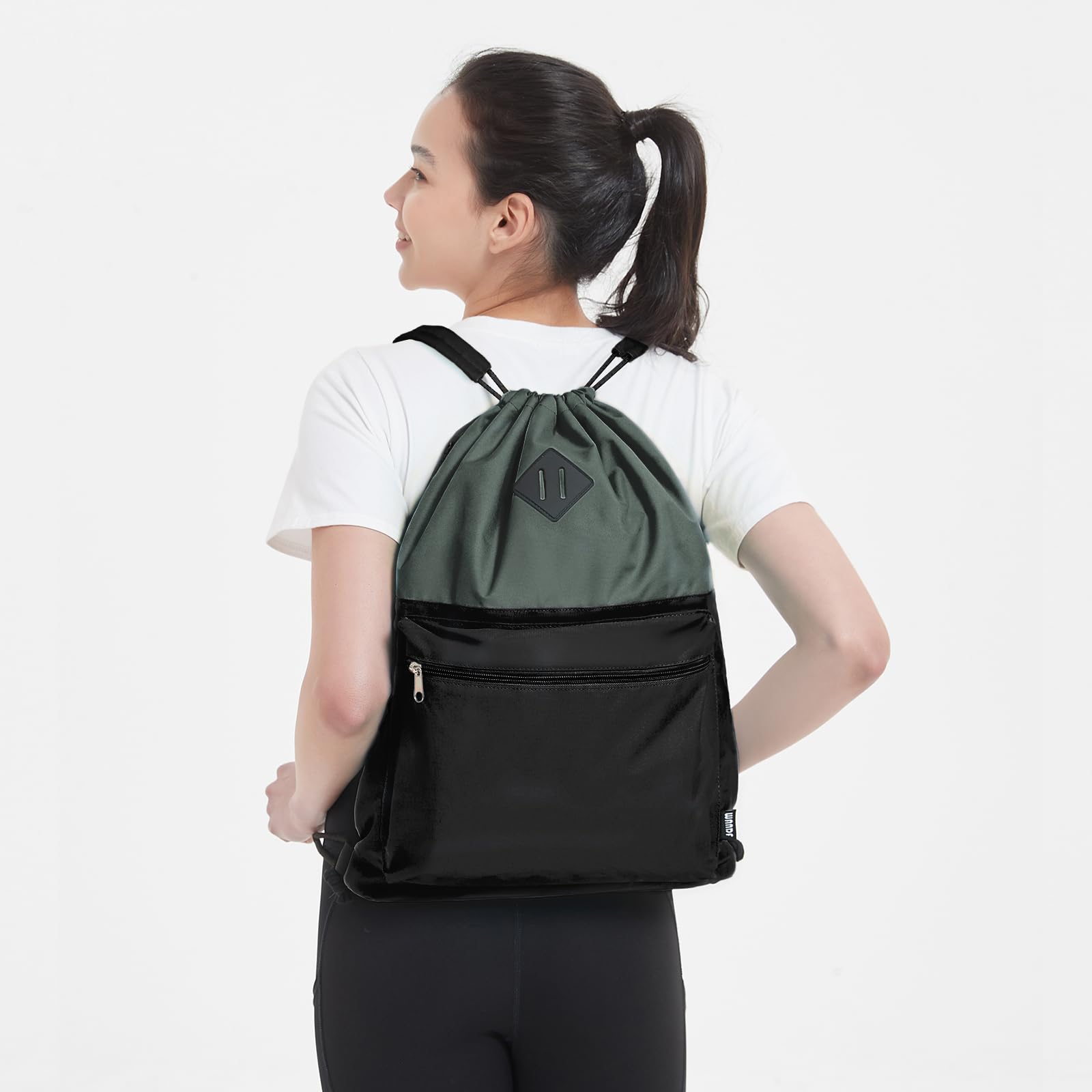 WANDF Mochila con cordón, bolsa deportiva para gimnasio con compartimento húmedo, bolsa resistente al agua cordón para hombres y mujeres (negro con hombrera)