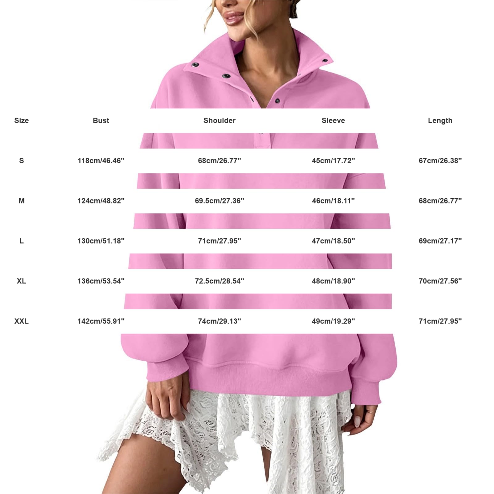 Generico Sudaderas Mujer Sin Capucha Cuello Alto con Botones Manga Larga | Sudadera lisa elegante y ligera, suave y cómoda, ajuste holgado, para llevar todos los días