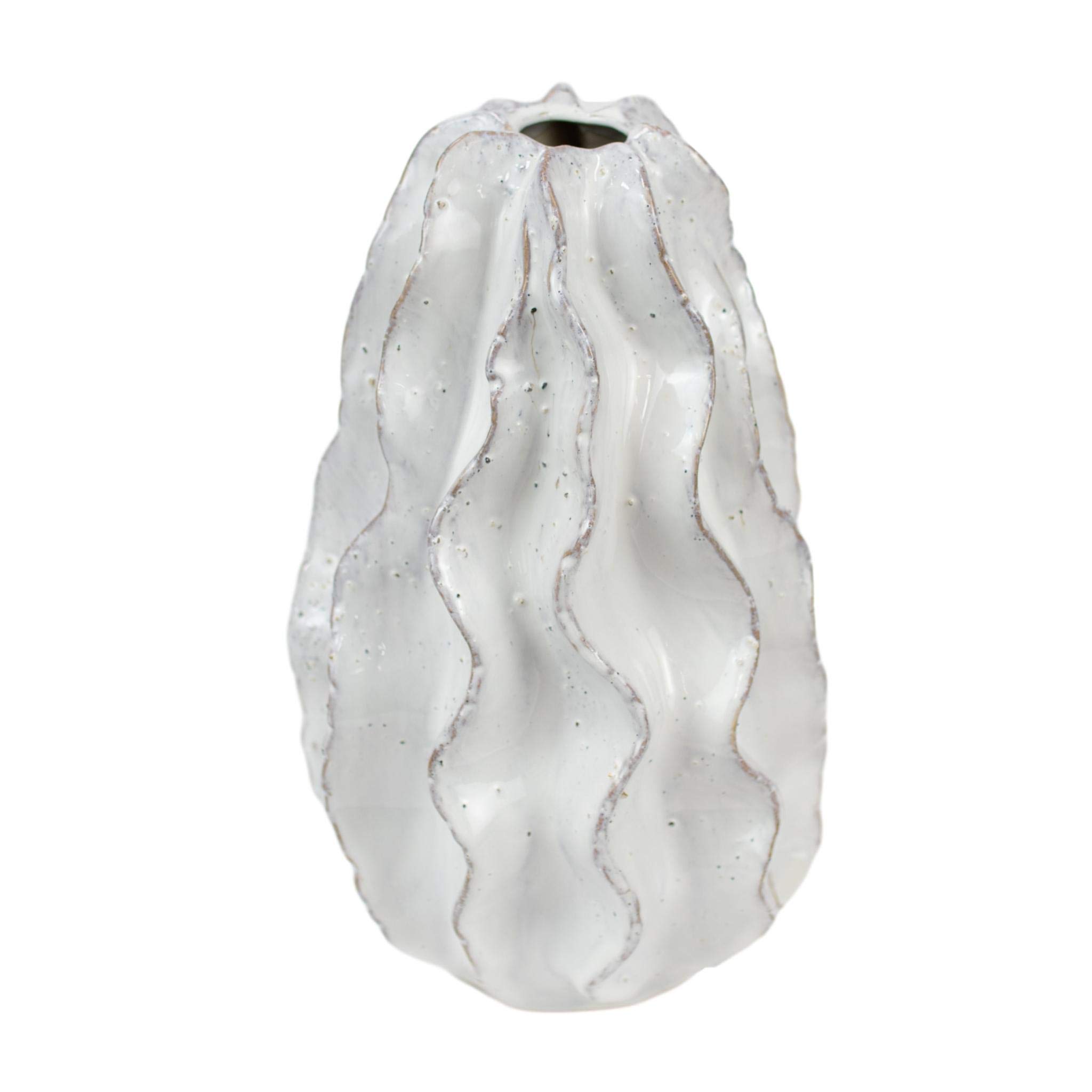 Modern White Large 14.5 Inch Ceramic Ruffle Floral Vase Cactus Succulent