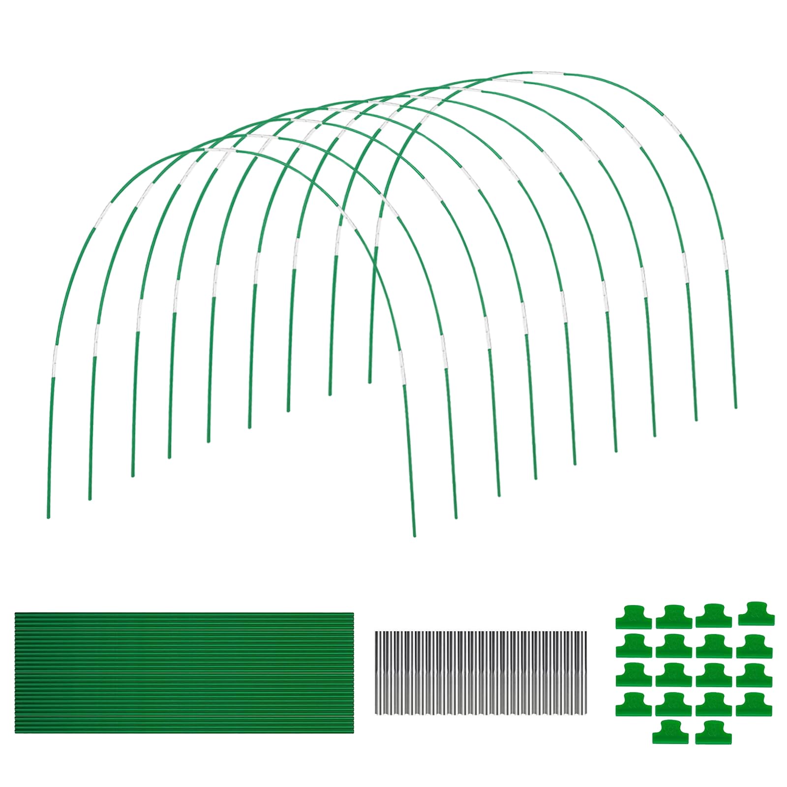 OdiuK Greenhouse Hoops for Raised Beds 36pcs 17in Garden Hoops for Netting Tunnel Detachable Fiberglass Plant Hoops with 18 Netting Clips Support Hoops