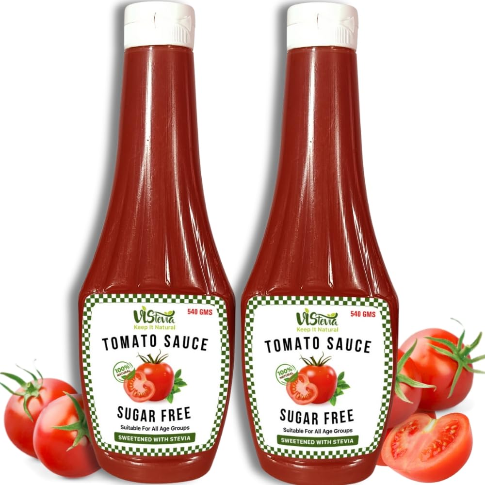 Vistevia Sugar Free Tomato Sauce, Diabetic and Keto Friendly - Sweetened Naturally with Stevia- Tastes Delicious - Pack of 2 (540G*2)