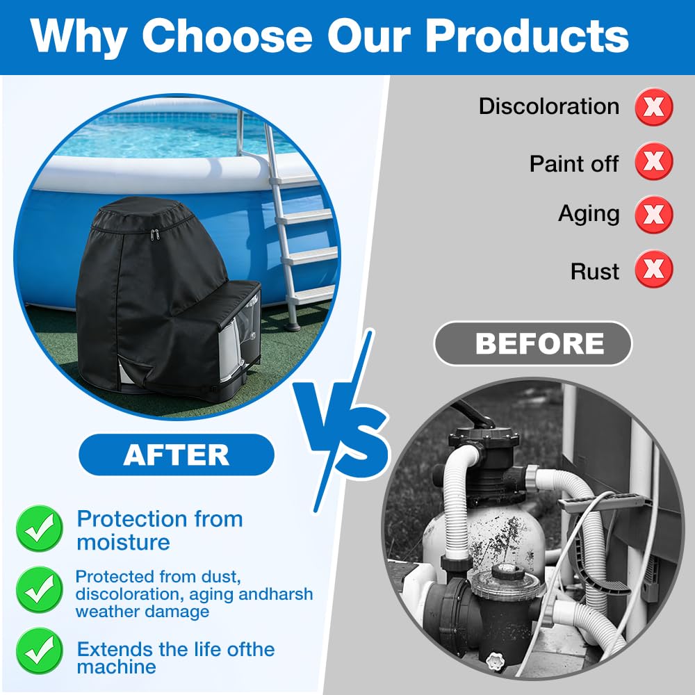 Poolpumpe Abdeckung, 600D Oxford Pumpenhäuschen für Poolpumpe mit Aufbewahrungstasche und Verstellbare Träger, Abdeckung für Poolpumpe, Whirlpool Pumpenabdeckung für Mehrere Marken(B)