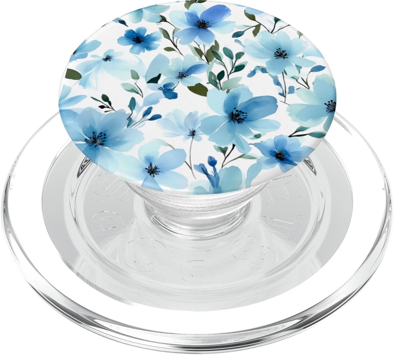 White Blue Floral Pattern PopSockets PopGrip for MagSafe