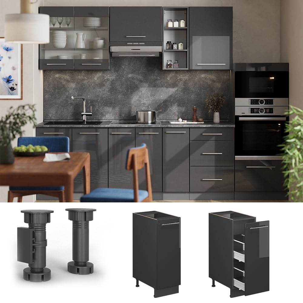 Vicco Colonna dispensa cucina Fame-Line, Antracite lucido, 30 cm