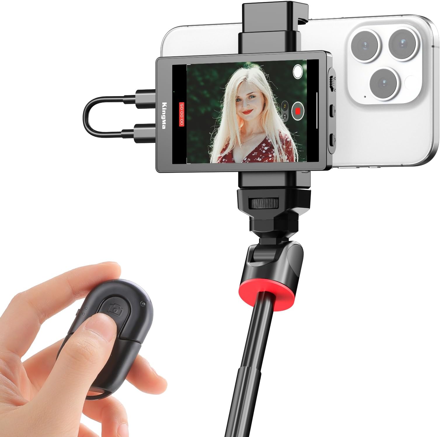 Selfie Monitor Screen for iPhone, 4K 30fps Vlog Screen with Bluetooth Remote Wired Rear Camera Magnetic Phone Vlog Selfie Monitor Screen for Vlog Live Stream & TikTok