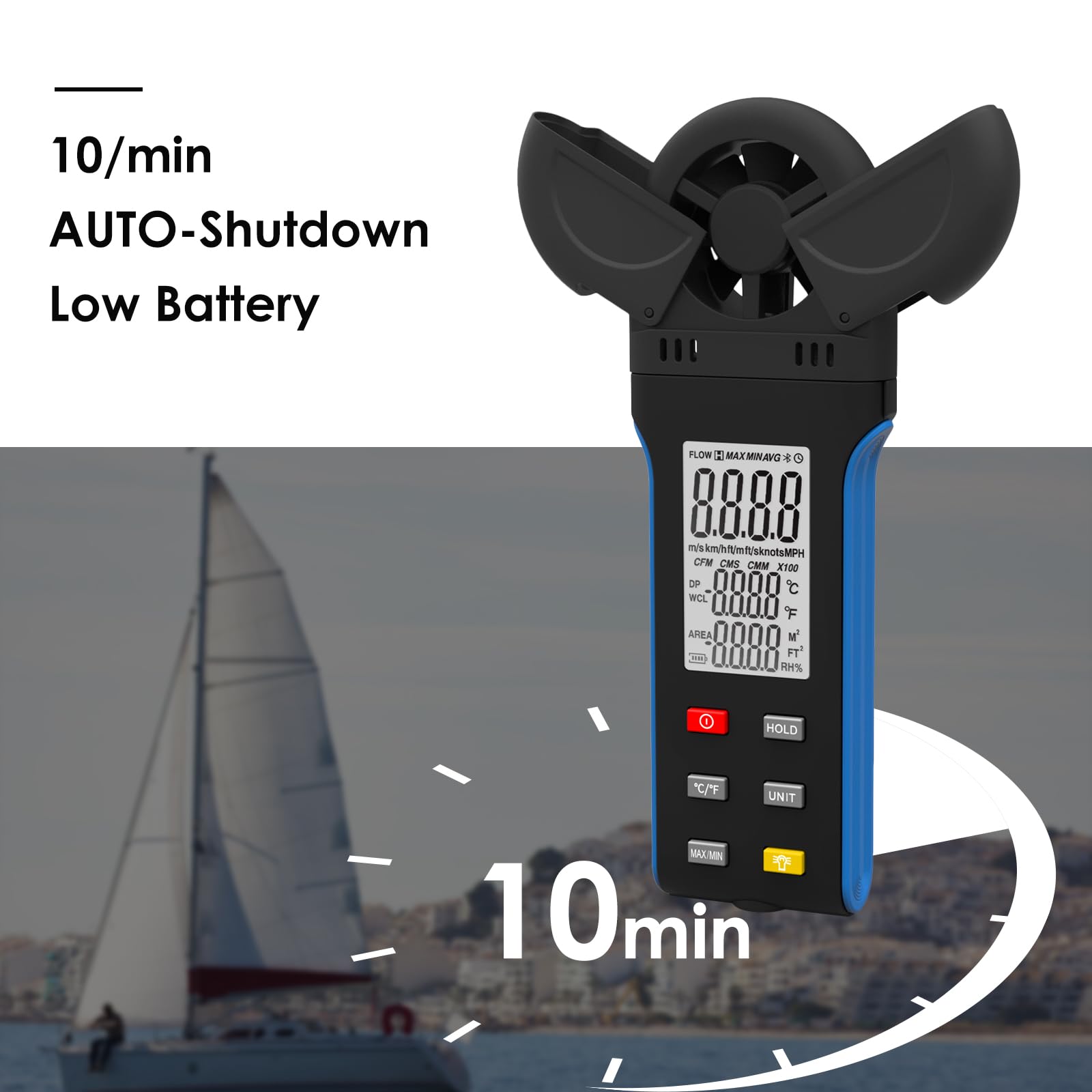 AIOMEST Thermoanemometer AI-9000F – Heißdraht, 0,1–30 M/s, Temperatur Bis 45°C, Volumenstrom CFM, Akku 1000mAh, Für HLK & Lüftung