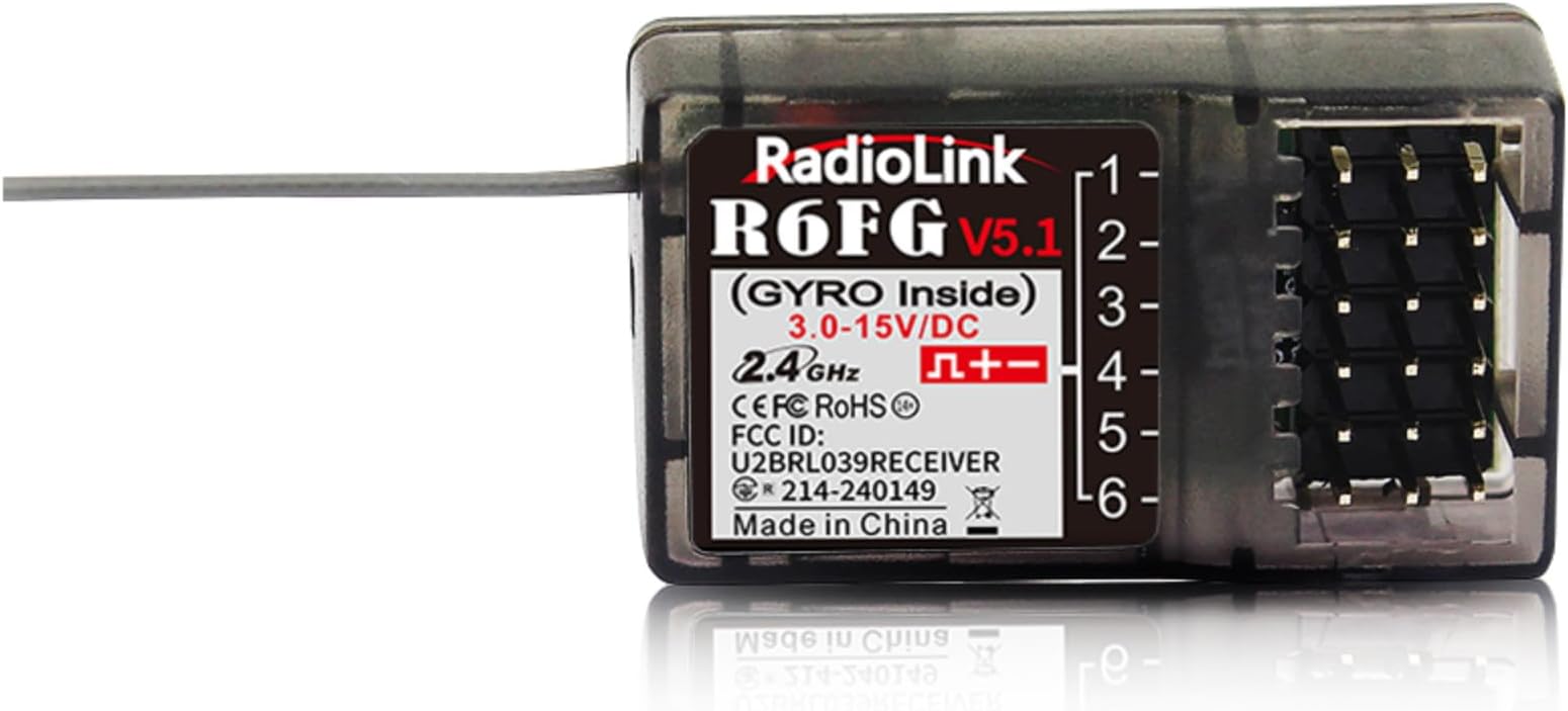 R6FG 6 Channels 2.4GHz RC Receiver with Gyro, Surface Long Range Control RX for Vehicle Drifting/Crawler/Truck/Boat Works with Radio Controller RC4GS V3/RC6GS V3/RC8X/T8FB/T8S/T12D/T16D