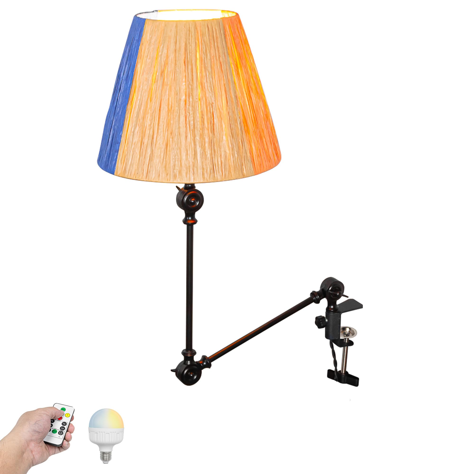 Wiederaufladbar Klemmleuchte mit Fernbedienung, Einstellbar Clip auf Schreibtisch Leselampe,Dimmbar Clamp Nachttischlampe mit Flexarm für Schreibtisch Nachttisch Regal TD0752