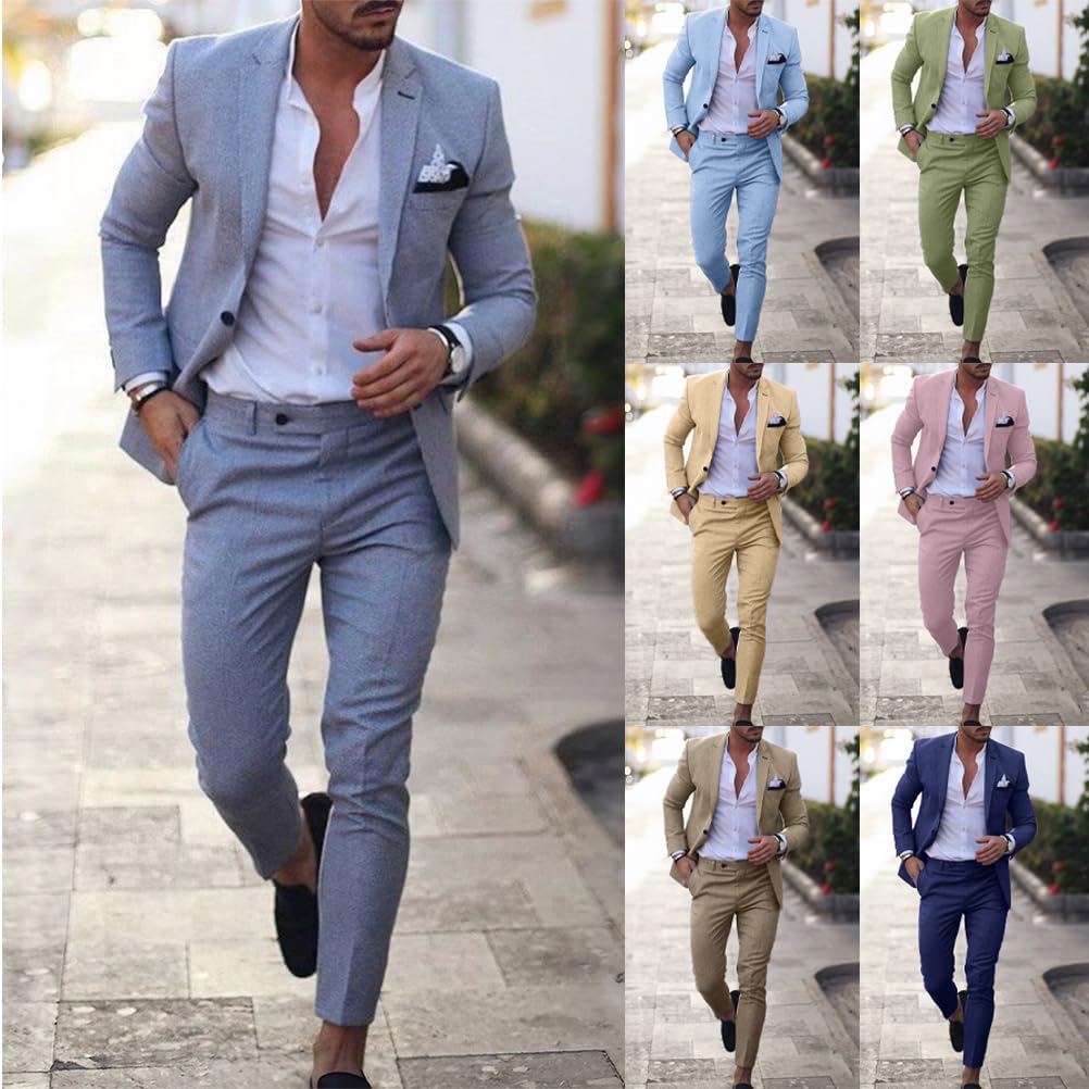Abito da Uomo 2 Pezzi Abito da Lavoro Monopetto e Pantaloni Due Pezzi Set Abito a Maniche Lunghe in Tinta Unita Casual Business Sets Abito Completo alla Moda e Versatile