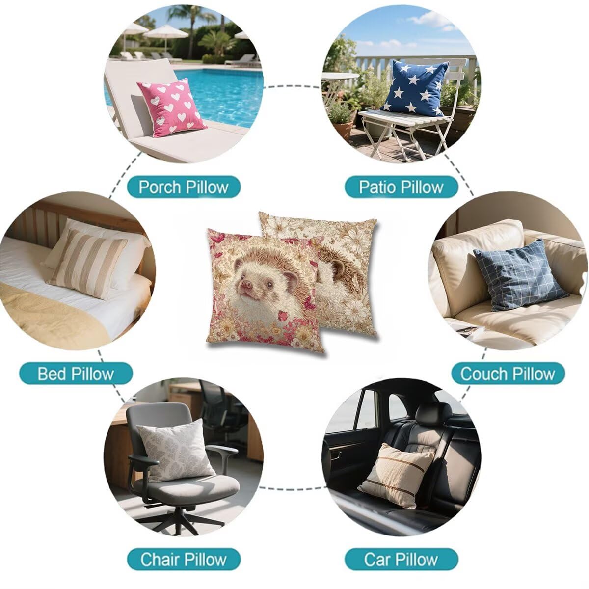 Federa Cuscino 80x80 Autunno Cuscini Divano Riccio Cuscini da Esterno Impermeabili Linoi Quadrato Set di 2 Decorativi Cushion Covers per Giardino Soggiorno Sofá Balcone Patio, Regalo per Donne 1B-357