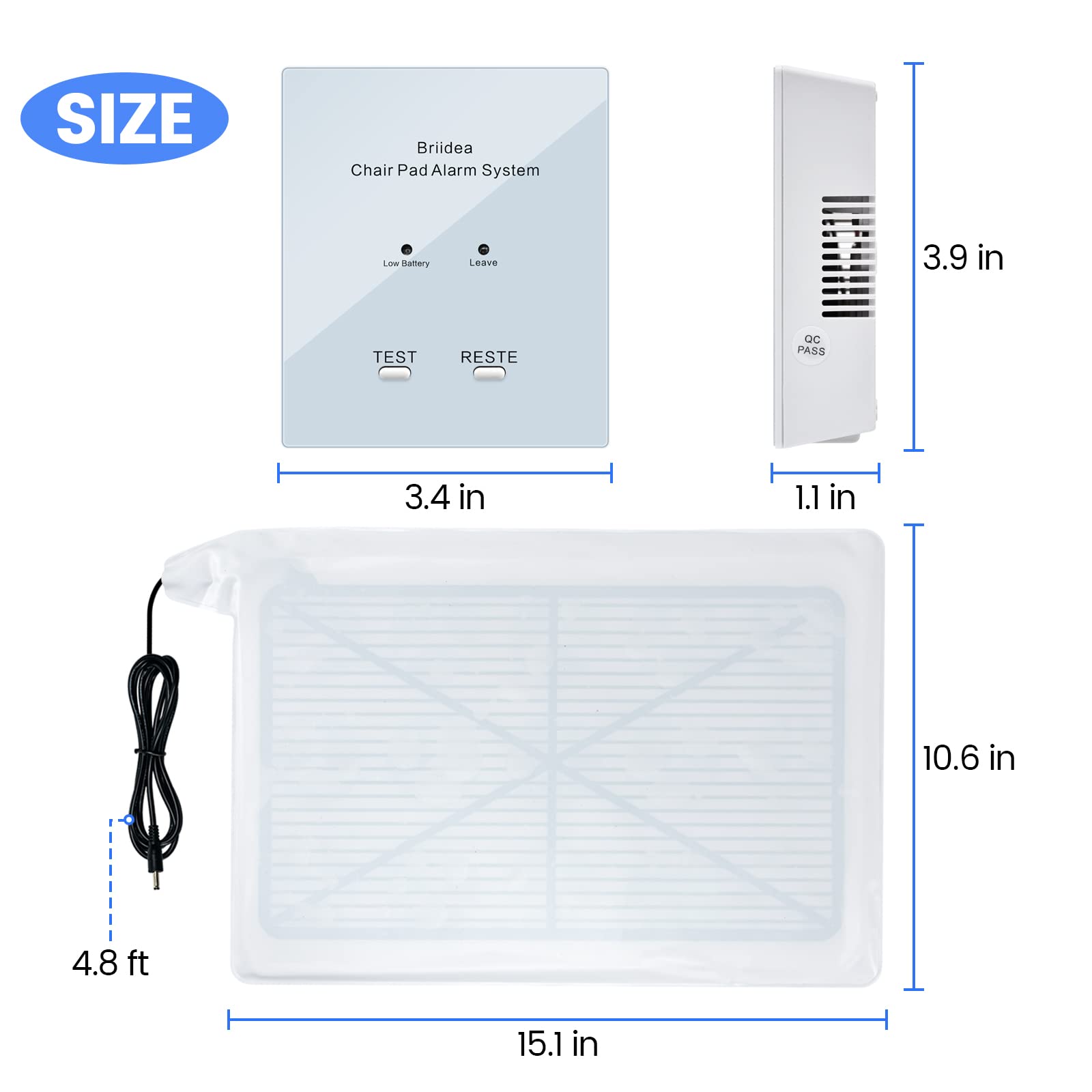 Alarma de silla para ancianos y pacientes con demencia, alarma de silla de ruedas briidea con alertas de sonido y luz, prevención de caídas, fácil de limpiar, protección de seguridad mejorada