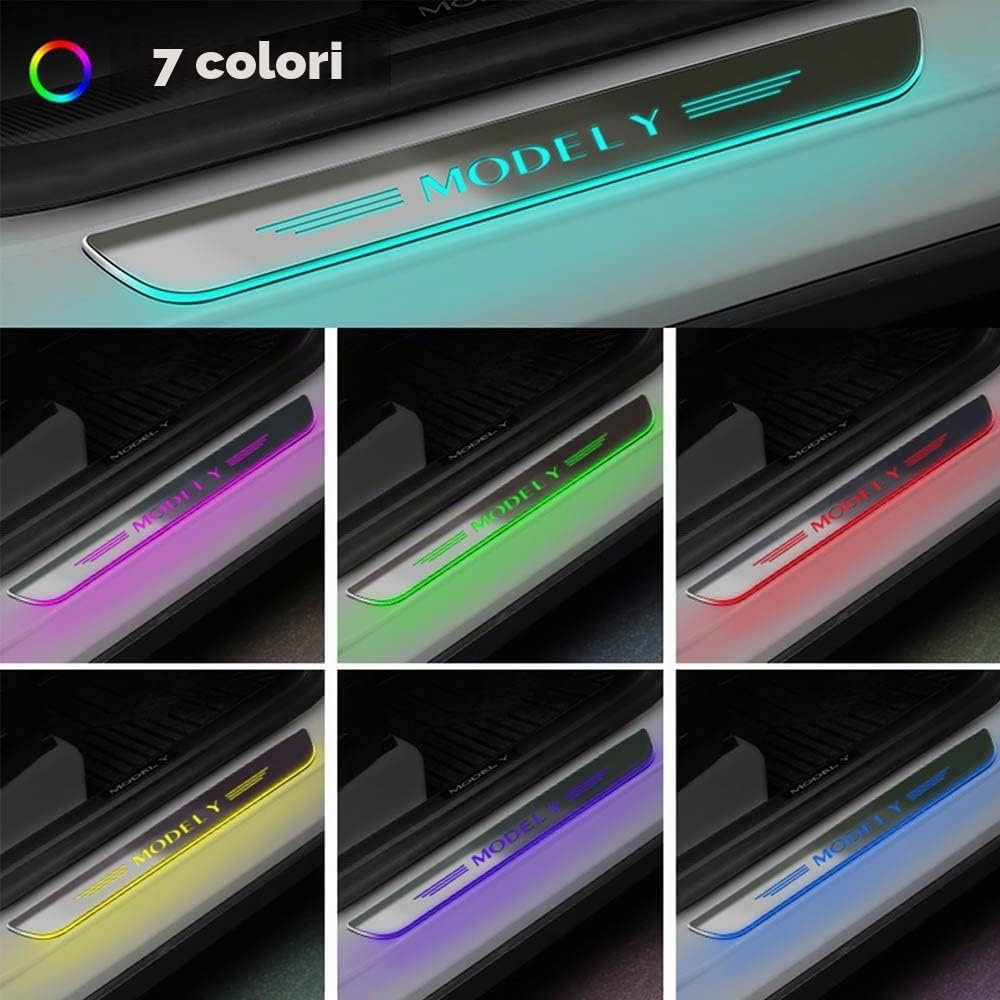 Battitacco per Tesla Model Y, 4 Pezzi, Protezioni per Battitacco, Induzione Magnetica, Luce LED, Barra Illuminata per Soglia Auto, Accessori Auto