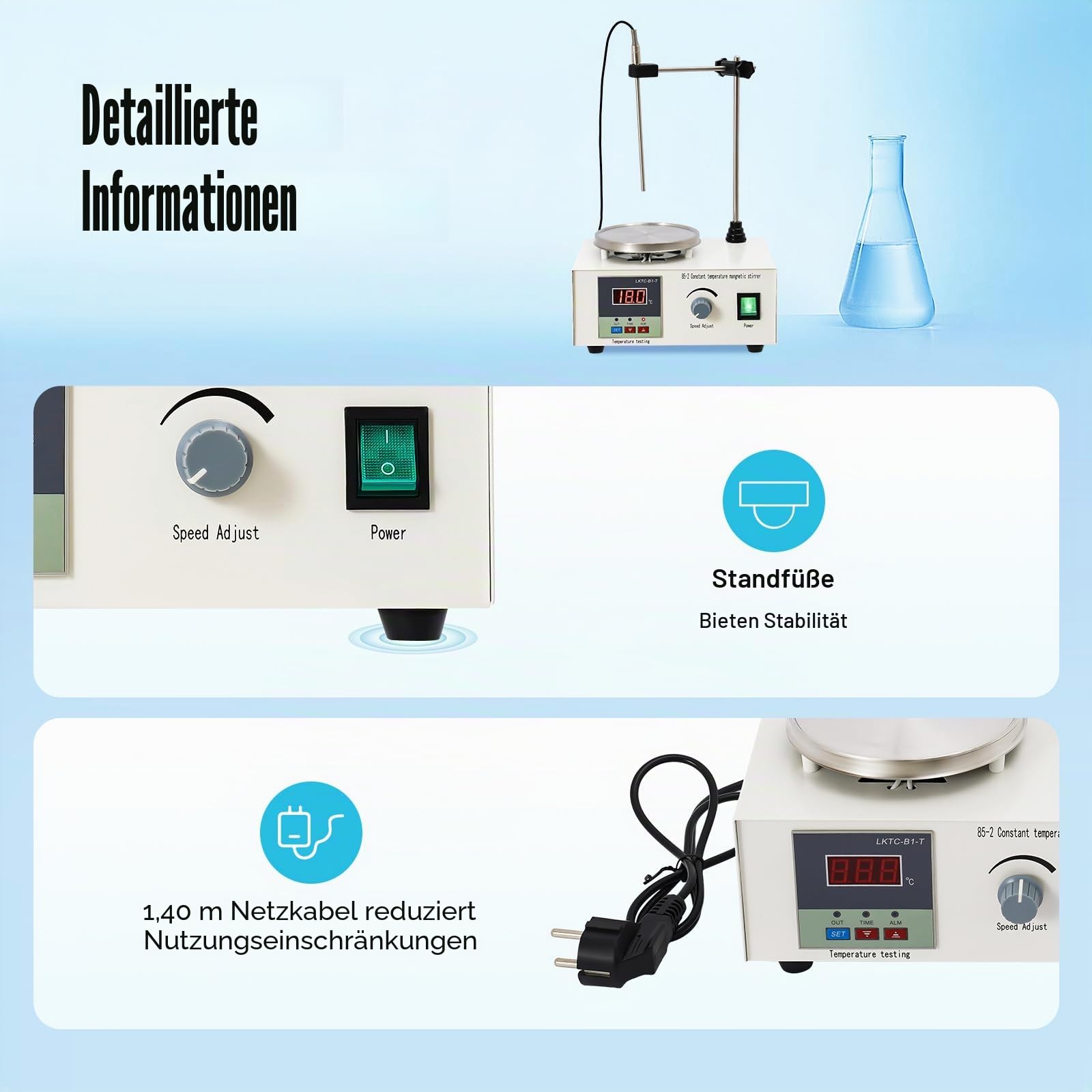 Magnetrührer mit Heizplatte 250 W digitaler Magnetic Stirrer Hot Plate 2L 2000 U/min Magnetrührgerät mit Temperaturanzeige für Laboratorien