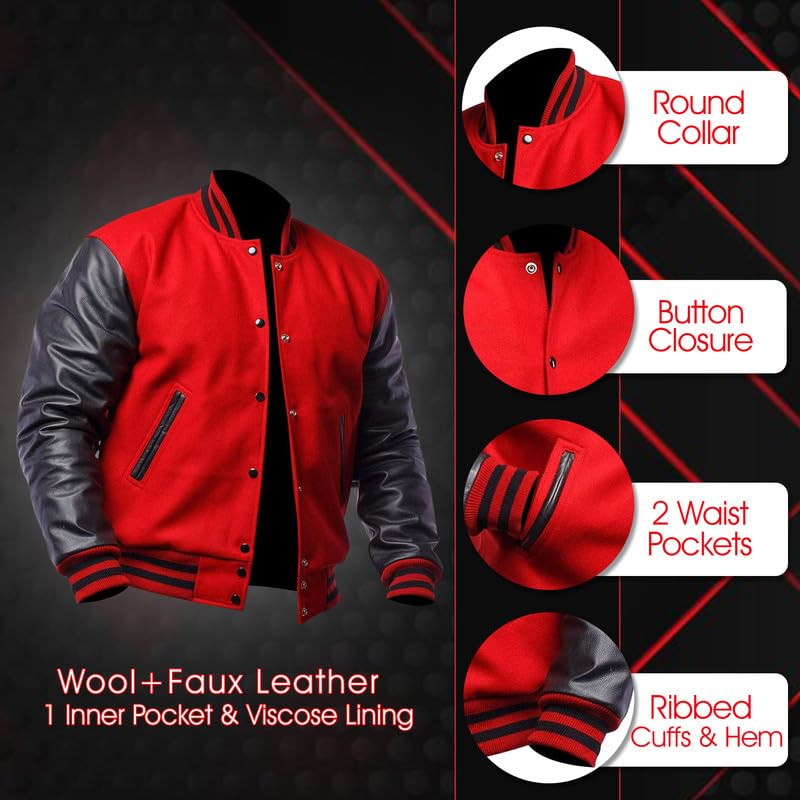 Image of LP-FACON Unisex Varsity Letterman Jacket | Mens College Baseball High School Bomber Wool + Faux Leather Jacket