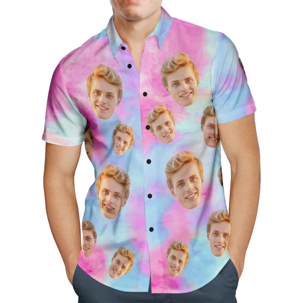 Smile lab Personalised Hawaiian Shirts with Face for Men Funny Customised Pet Dog Cat Photo Tropical Floral Hawaiian Shirts Short Sleeve