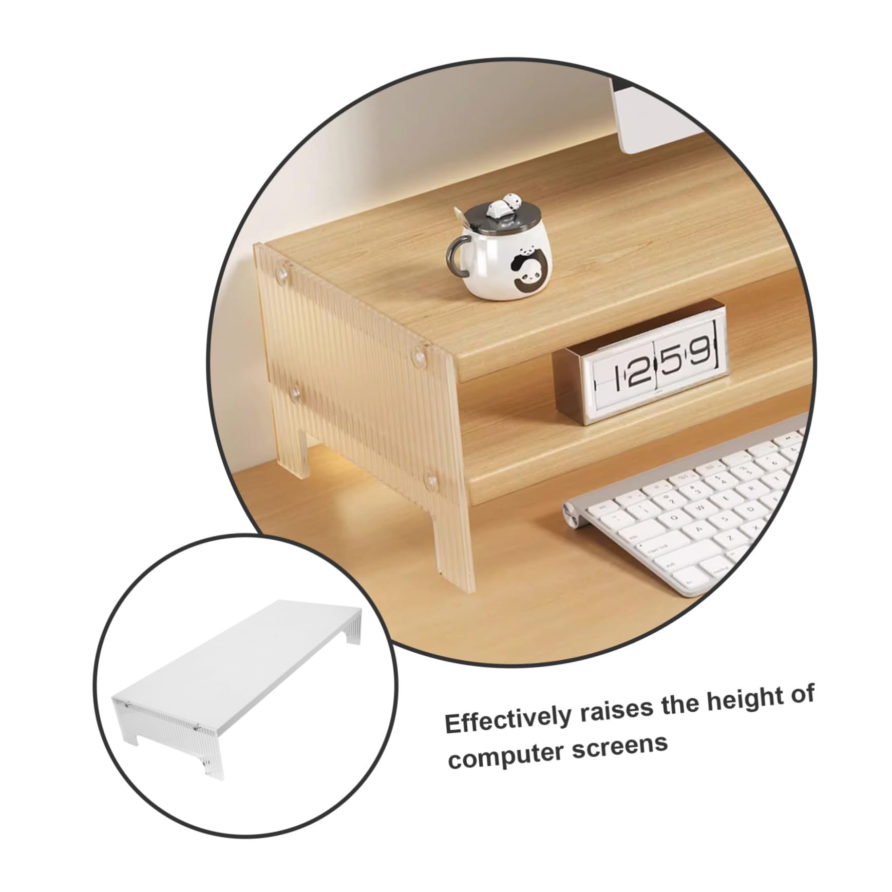 Supporto per Laptop e Monitor da Scrivania in Acrilico e Legno Bianco, Rialzo per Schermo Che Riduce la Tensione al Collo, per Casa e Ufficio