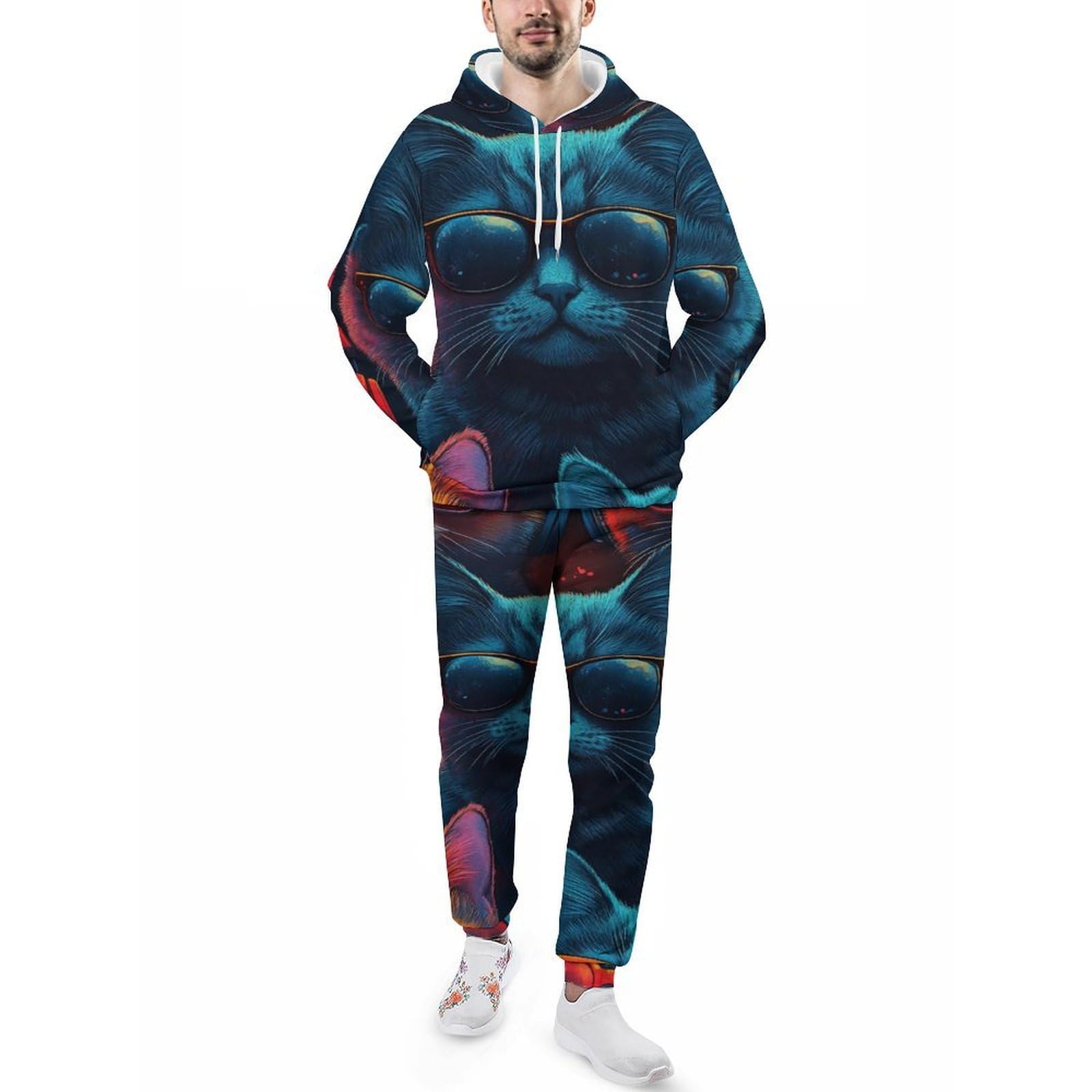 Felpa con cappuccio da uomo con stampa viola 3D Set Casual Pullover tuta