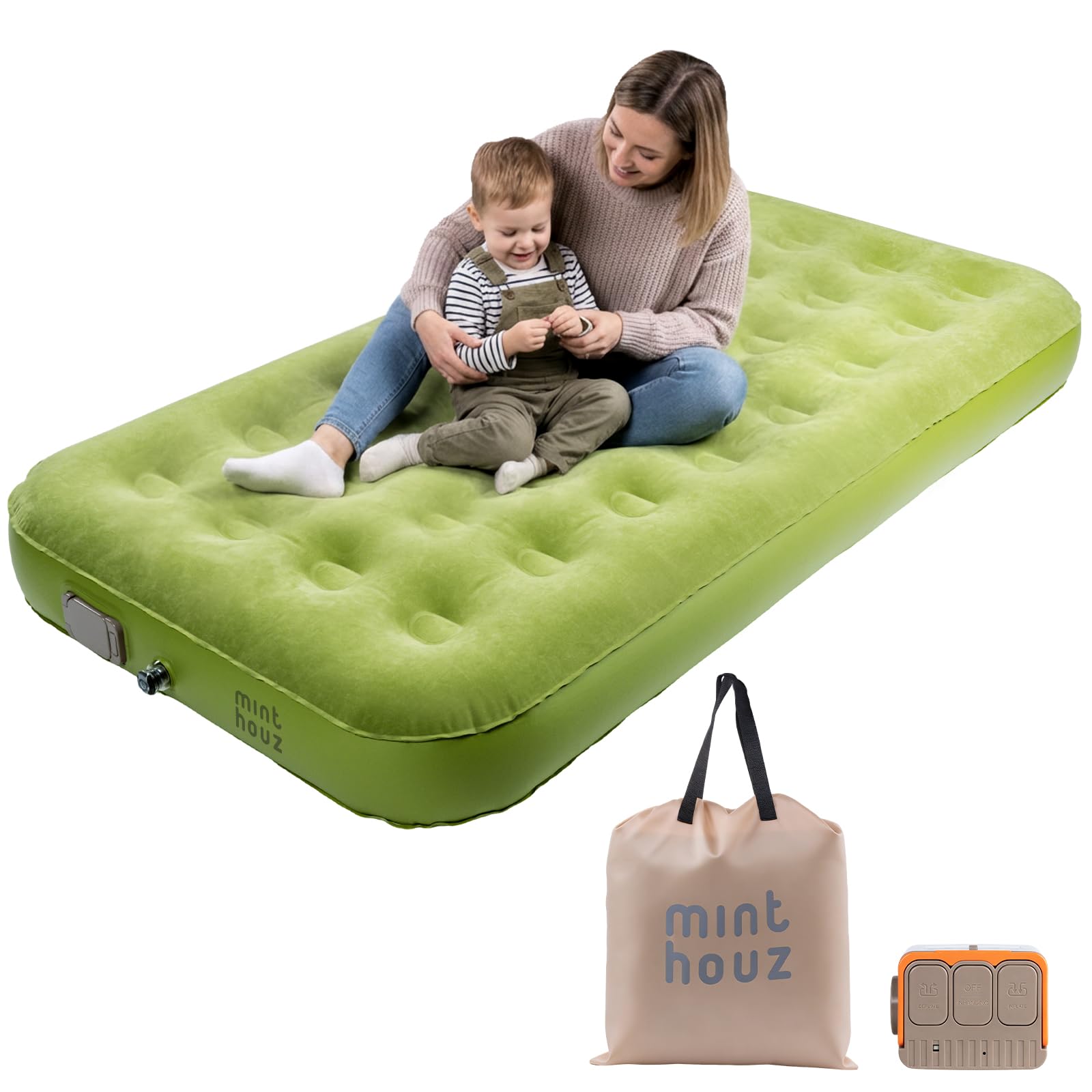 Minthouz Single Inflatable Mattress, Air Bed with Built-in Electric Pump, Extra Wide & Thickened Camping Mattress, Upgraded Surface Leakproof Sleeping Mat for Guest, Camping, Outdoors