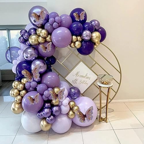 Miniatura 4 de Kit de guirnalda de globos morados, arco oscuro y dorado, lavanda, decoración de luz para bebé, niña, princesa, fiesta, cumpleaños