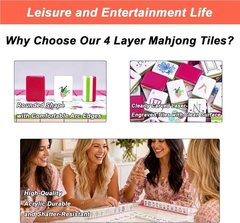 Zestaw płytek American Mahjong, 160 płytek, zestaw upominkowy Mahjong, kompletna przenośna gra dla rodziny, w podróży, na imprezy