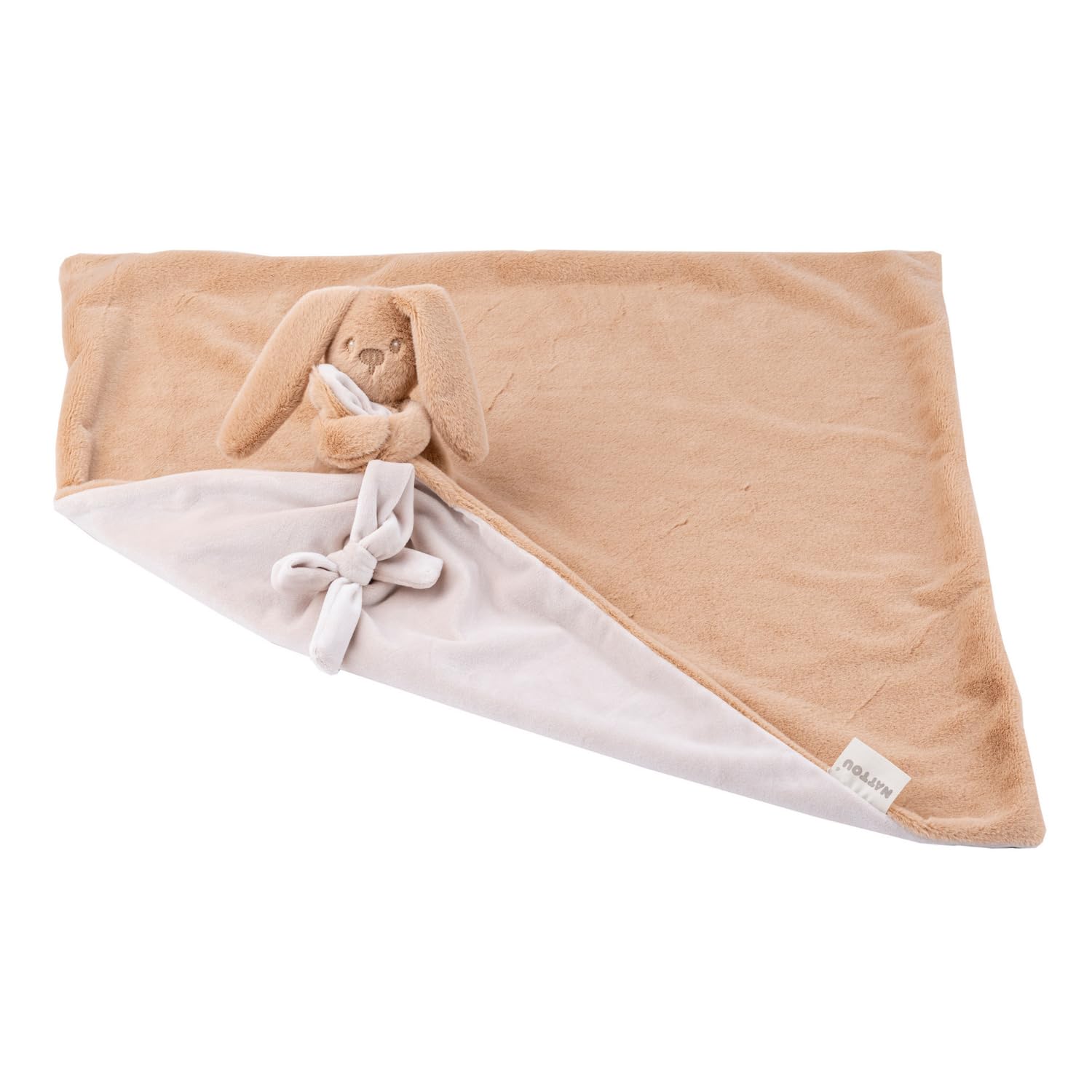 Nattou Lapidou Doudou Couverture 50 x 50cm - Couverture Bebe - Couverture Doudou Lapin - Cadeau Naissance Fille et garçon- Couleur Beige Chaud