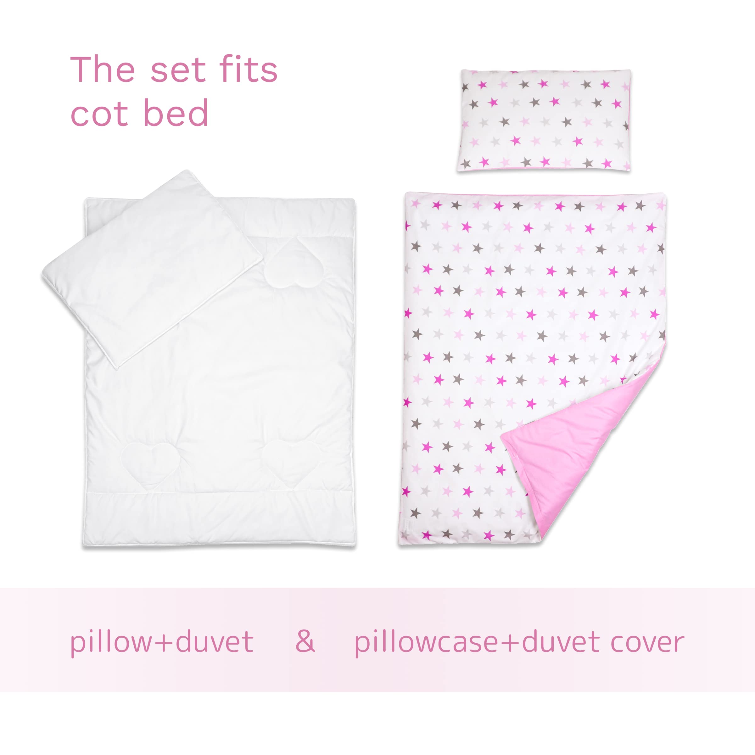 Baby Comfort Juego de Cama para Cuna 4 Piezas 135x100 cm edredón y Funda nórdica con Almohada y Funda de Almohada - diseño 19 (12 Meses+)