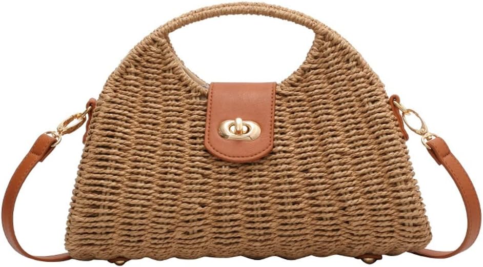 Women's Handwoven Straw Crossbody Tote Bag - Rattan Top Handle Shoulder Handbag for Summer Beach - Clutch Purse