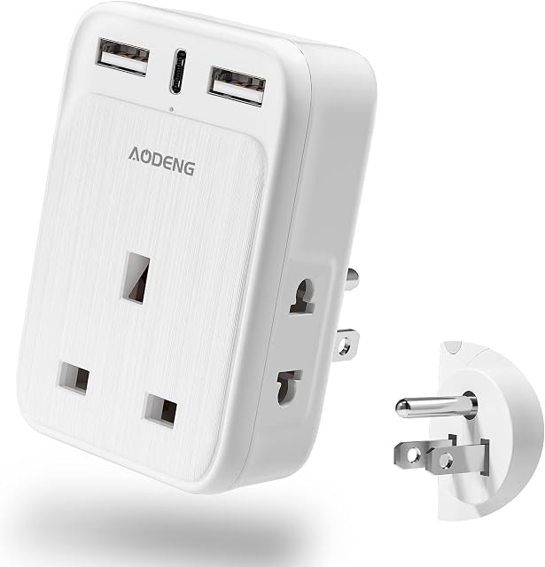 UK to US Plug Travel Adapter, Aodeng with 2 Shaver Adapter Plug UK & 1 Type C Port & 2 USB Ports, American Plug Adapter UK to US USA Travel Adapter from UK to USA, Canada, Thailand, Mexico (Type B)