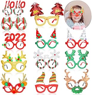 Qpout Christmas Party Glasses for Kids Adults, 12 Pcs Glitter Party Glasses Christmas Decoration Costume Eyeglasses for Christmas Party Holiday Favors Photo Booth Novelty Glasses