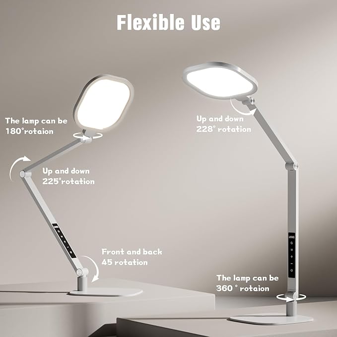 LitONES LED Desk Lamp for Home Office, 15W Desk Light with CRI >95, Memory & Timer Function, 1200LM Dimmable Computer Light for Video Calls, Conference, Reading, Study (White) photo 3