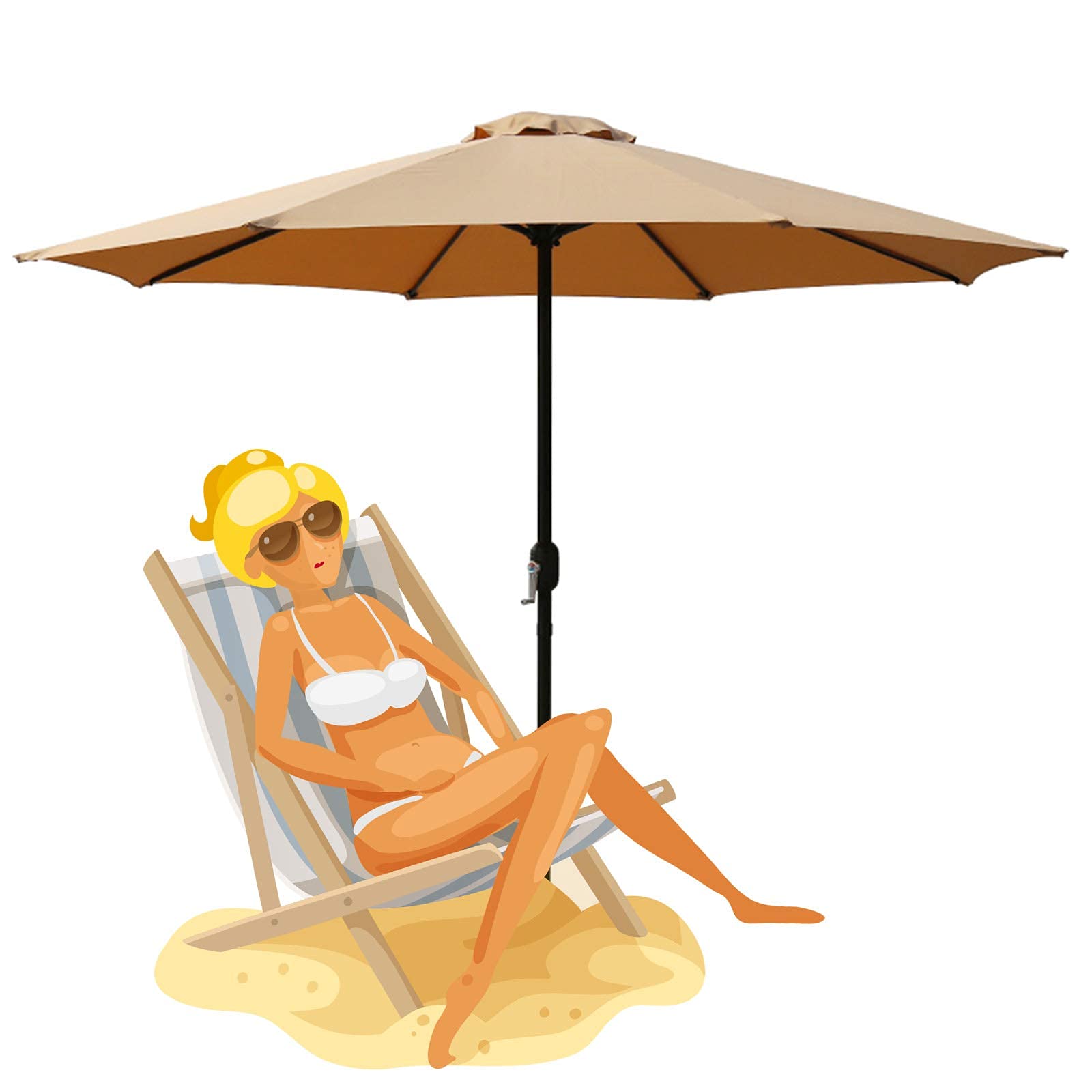 WDSOPK Patio Parasol Umbrella,2.5m/8.2ft Heavy Duty Umbrellas,Non Tilted Outdoor Garden Parasol,with 8 Strong Ribs(Nrown-A)