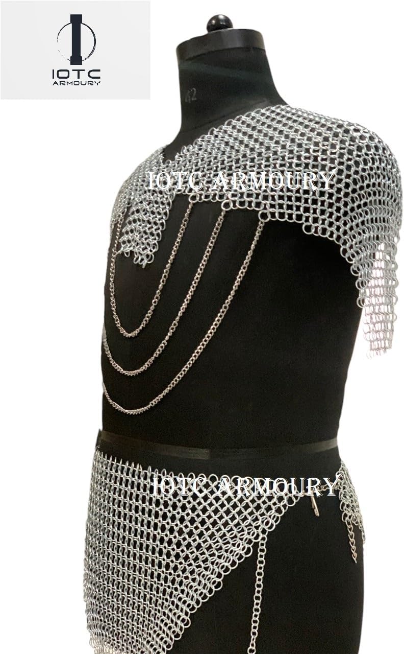 Medieval Armor Chainmail Tasset & Chainmail Shoulder Top-Brave Lady Armor Costume-Female Fantasy Iron Chainmail Skirt & Top Corset Perefect Halloween & Fantasy Party Costume,LARP, Cosplay Event's