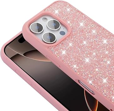 Aksesuarcim iPhone 16 Pro Max Kılıf Parlak Taşlı Tasarım Kamera Lens Korumalı Silikon Kapak Pırla Pembe