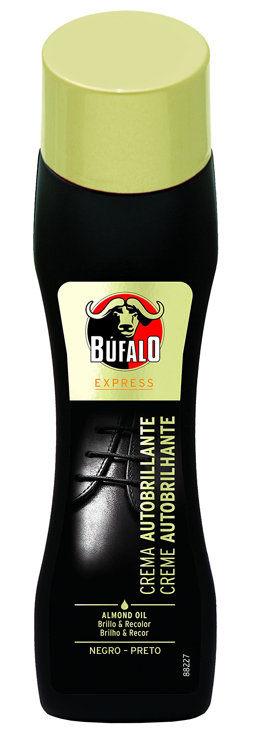 Bufalo Búfalo Express - Crema Autobrillante Color Negro Formulada con Aceite Natural de Almendras, Cuidado del Calzado y Color, Brillo Intenso Inmediato - Frasco de 50ml