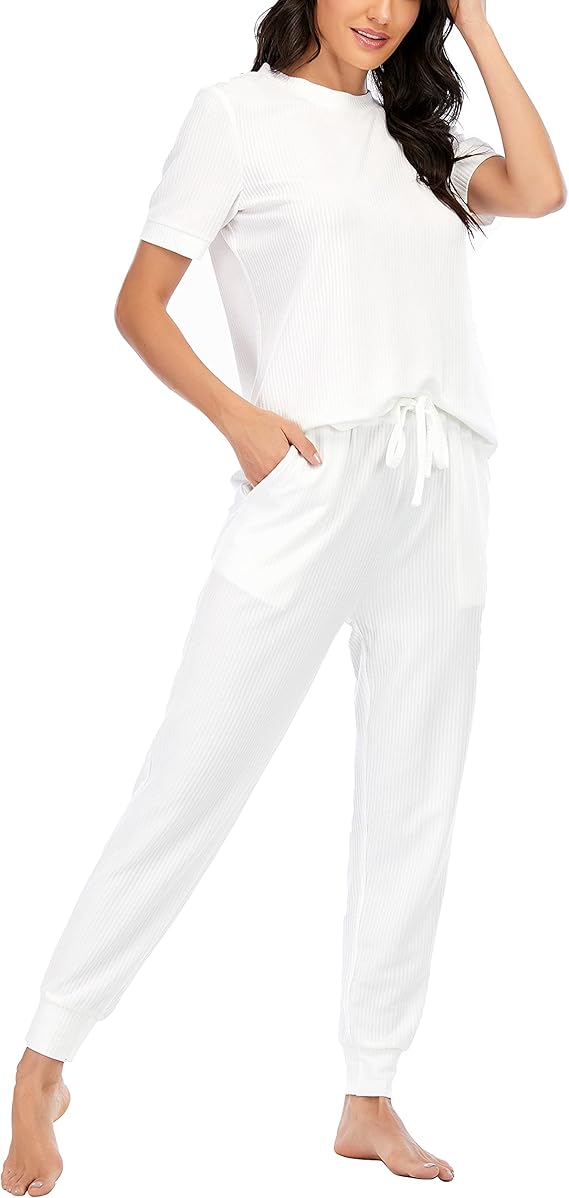 Ladies pajamas set Ladies white tank top shorts set soft and lightweight pajamas at Amazon Women