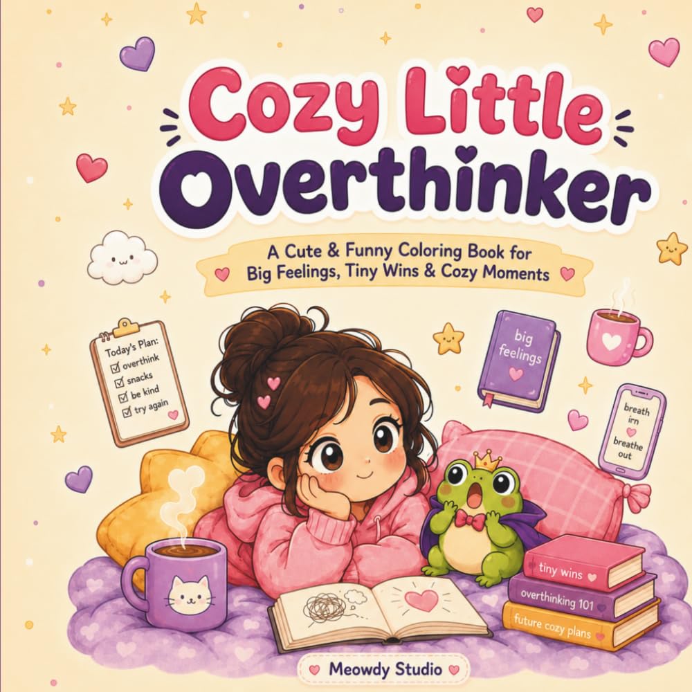 Cozy Little Overthinker: A Cute & Funny Adult Coloring Book for Big Feelings, Tiny Wins & Cozy Moments