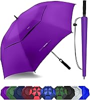 Vista 10 de Paraguas de golf extragrande de 62, 68 y 72 pulgadas, con doble dosel ventilado, resistente al viento, impermeable, de apertura automática