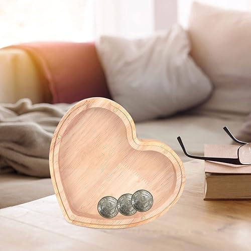 Miniatura 5 de Kisangel Hucha de madera con forma de corazón, caja de dinero de madera, marco de madera, juguetes de madera, banco de ahorro de dinero para el día
