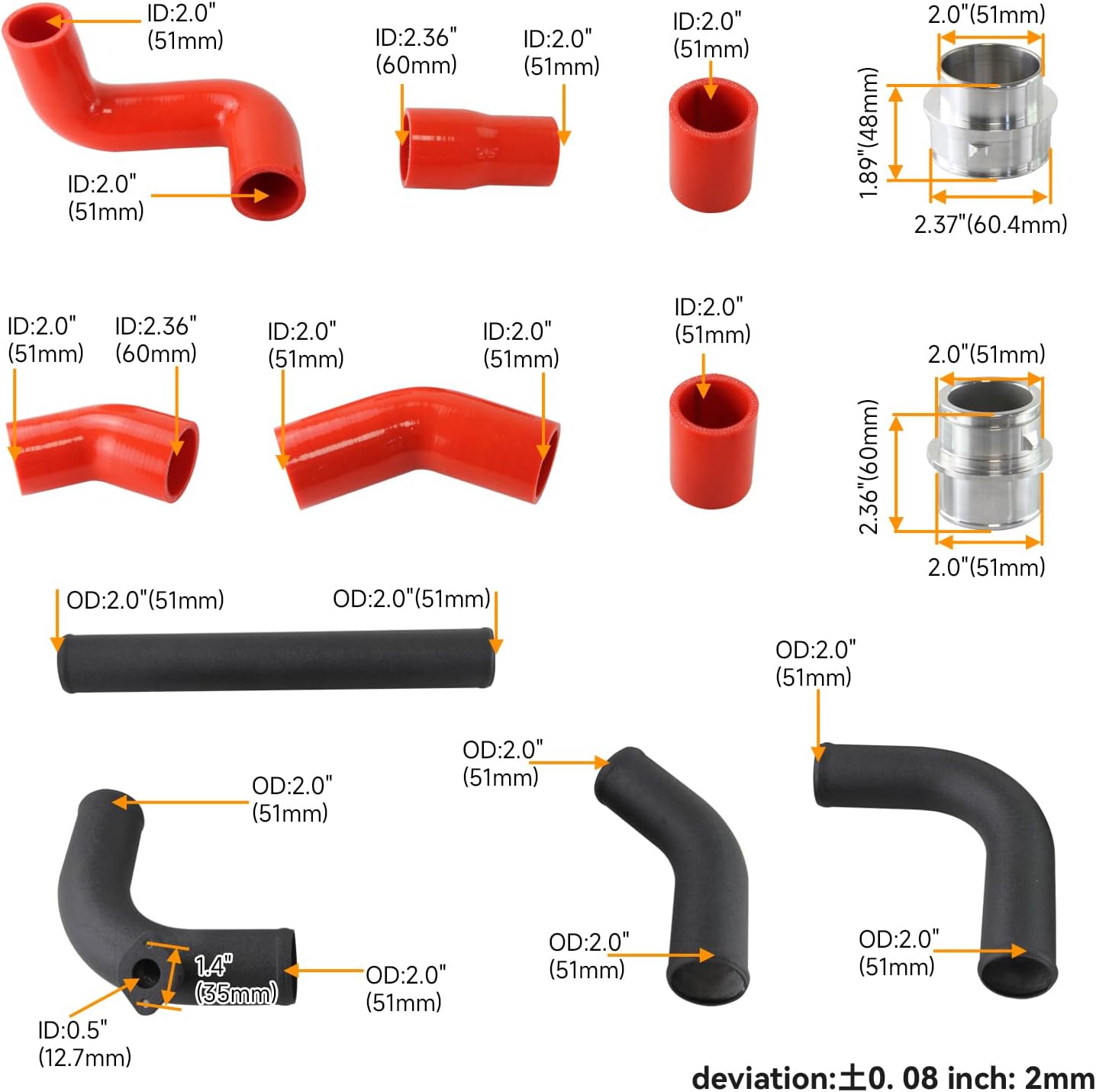 Front Mount Intercooler Piping Kit for Skoda Fabia Seat VRS 1.9 PD130 Ibiza Mk4 1.8T/ VW Polo GTI 1.8T Models TDI Diesel Hatch 2002-2008 Red