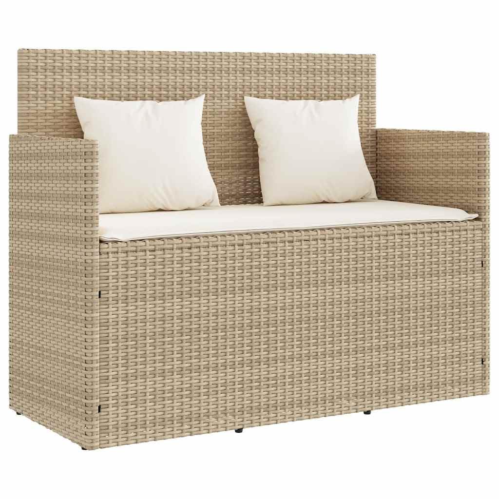 Banc de Jardin avec Coussins Beige, Résine Tressée