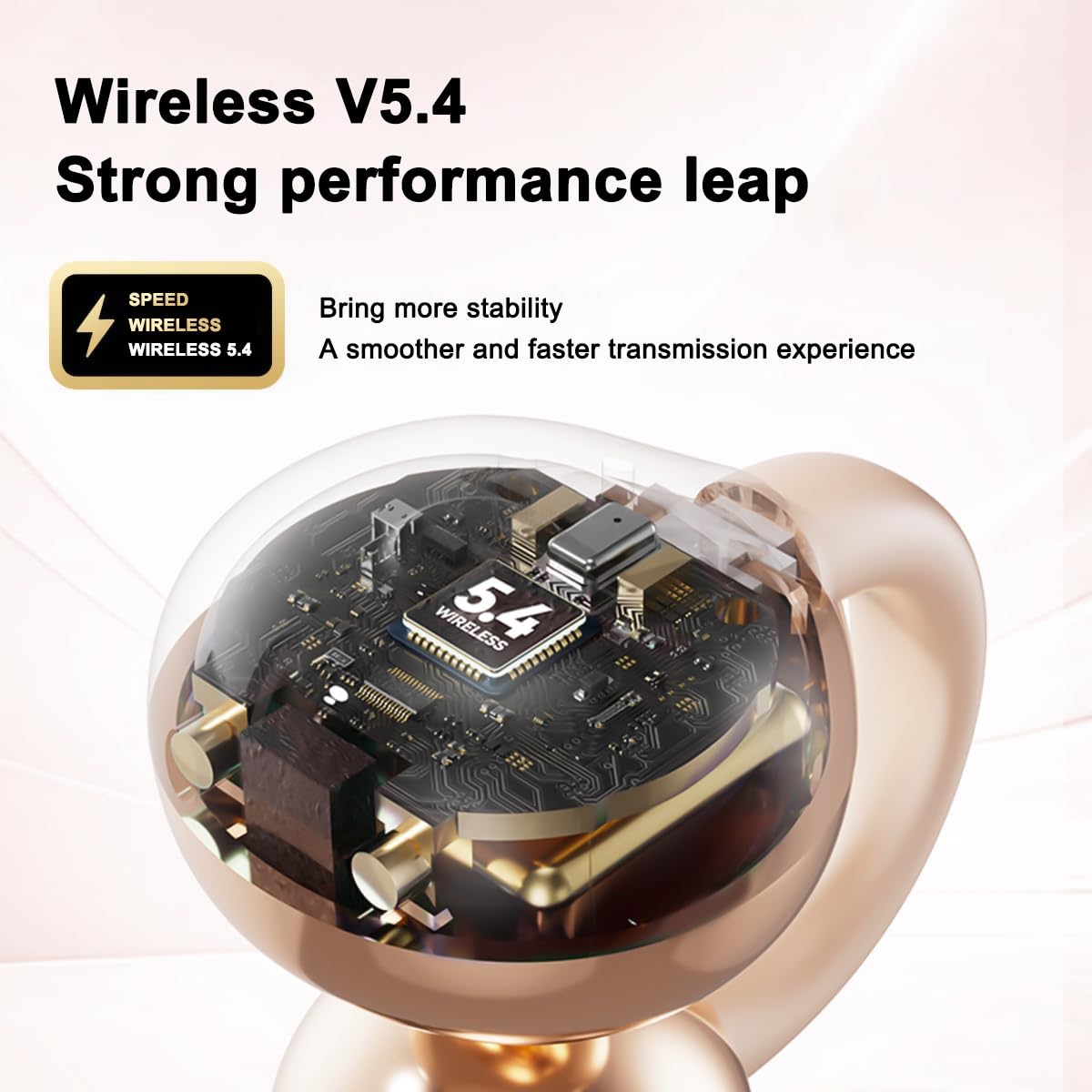 PTHTECHUS Cuffie Wireless, Sportivi Clip Aperta Cuffie Conduzione Ossea, Diaframmi 12mm ENC, Chiamate Cristalline, Auricolari Bluetooth 5.4 Compatibile iOS/Android, 30 ore di Riproduzione, Oro-b