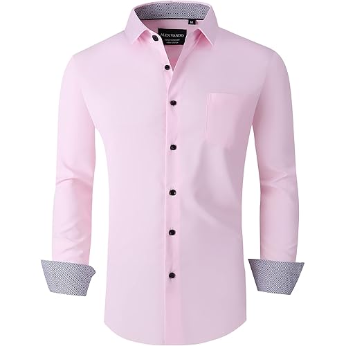 Alex Vando Mens Dress Shirts Regular Fit Long Sleeve Stretch Business Dress Shirts for Men
