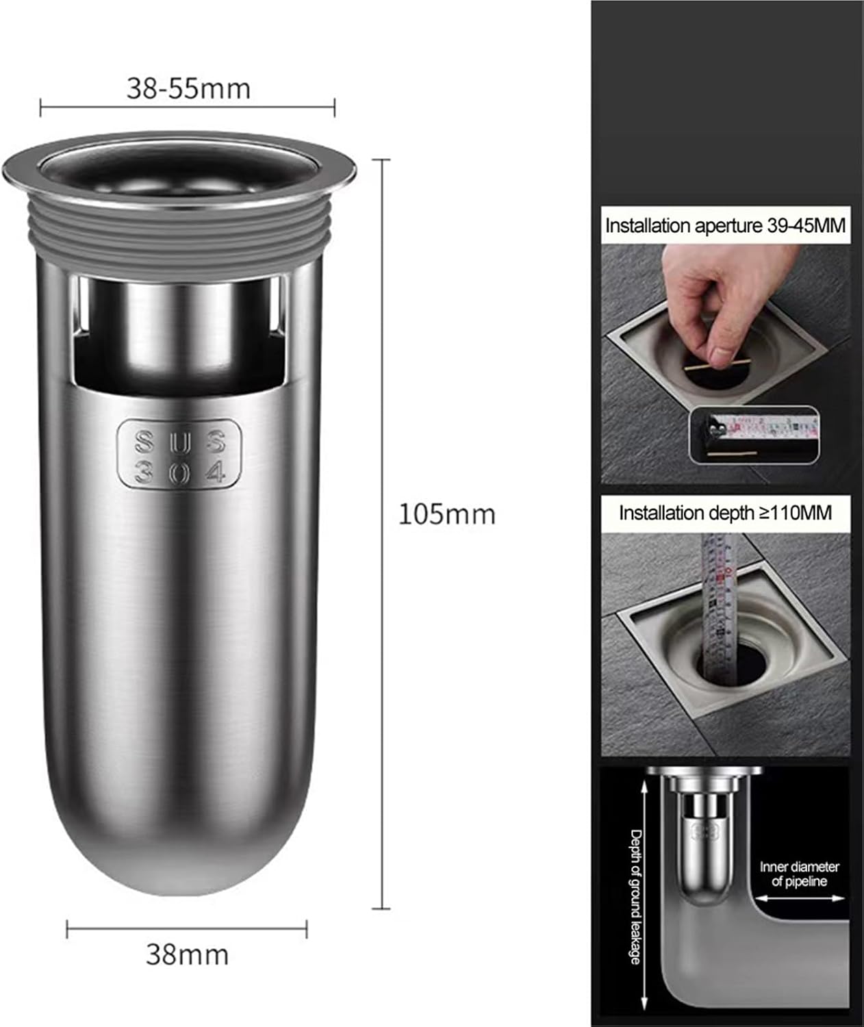 1pc Shower Floor Drain Backflow Preventer Sewer Stainless Steel Toilet Sewer Filter for Bathroom Accessories(Large)