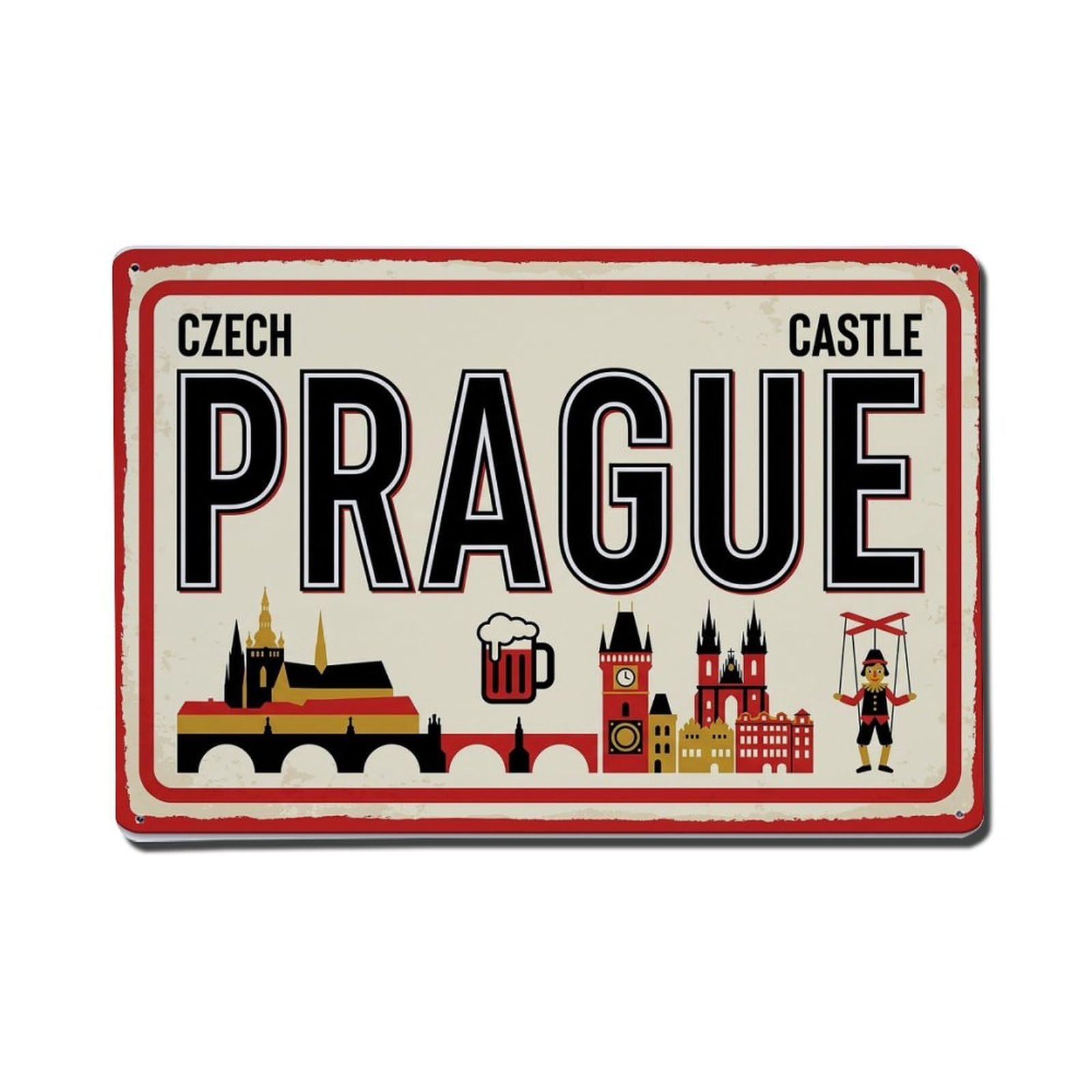 Xanthor Style Vintage Travel Prague Czech Castle Bridge Beer Metal Tin Sign