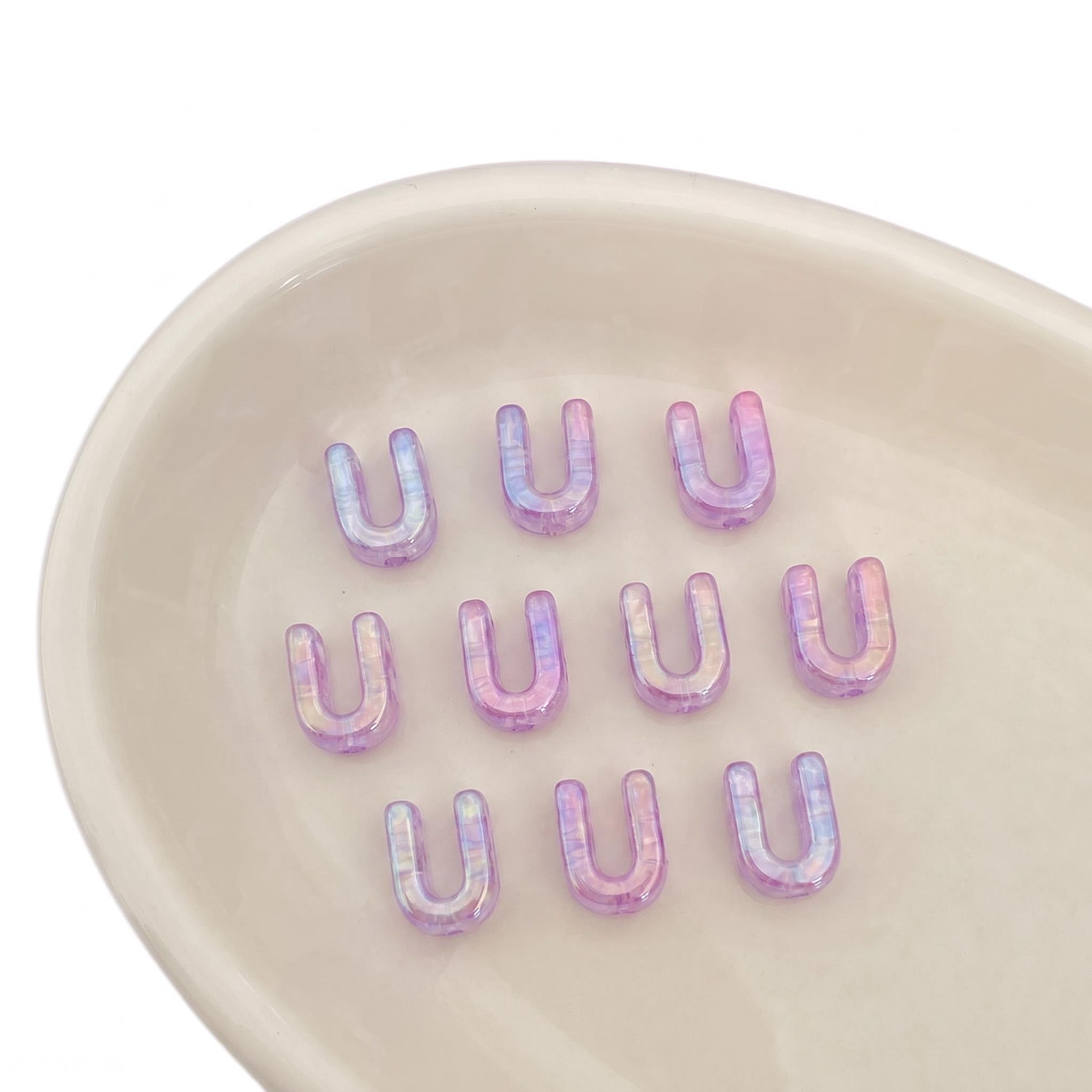 Letter Beads 10pcs, Large Acrylic Alphabet Beads with 6mm Hole, Iridescent Holographic UV Plated for Bracelet Making, Jewellery, Keyrings & Craft (Iridescent Purple, Letter U)