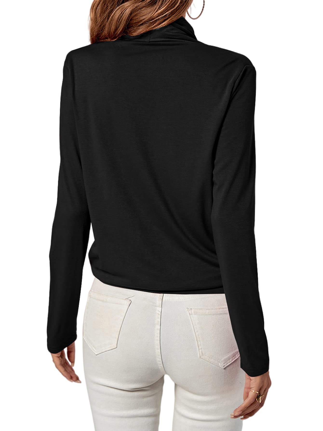 LYANER Women's Casual V Neck Cross Wrap Long Sleeve Solid Blouse Shirt Top